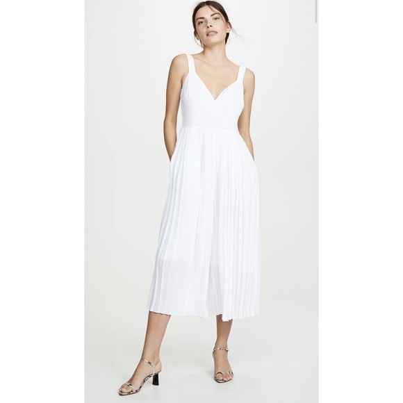 Vince. NEW Pleated Jumpsuit In Optic White V-Neck Sleeveless Size 8  $395.00 - Picture 2 of 16